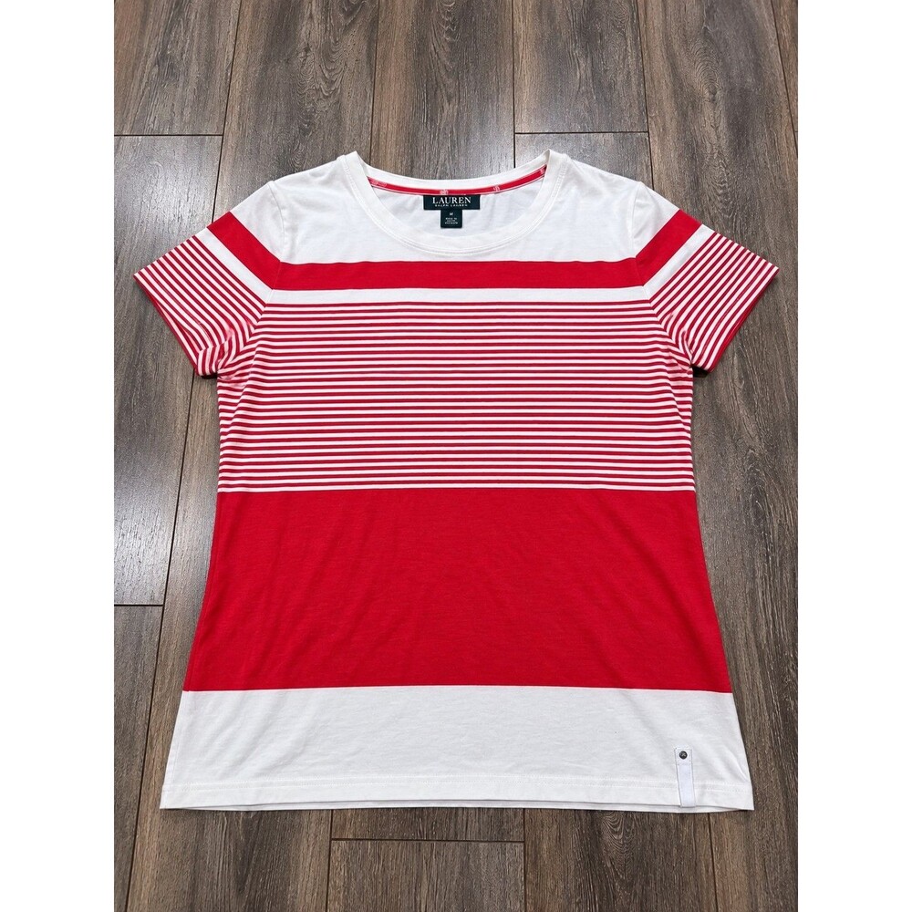 Lauren Ralph Lauren Womens XL Red White Striped Colorblock Cotton T Shirt